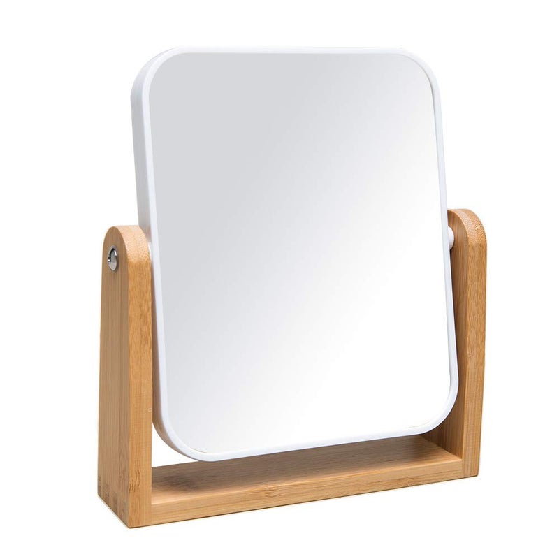 YEAKE Vanity Makeup Mirror with Natural Bamboo Stand, 8 Inch Double Sided 360 Degree Swivel Magnifying Mirror for Table, Desk, Countertop Shaving Make Up - Image 1